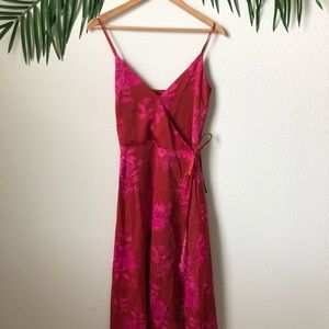 Satin pink and orange wrap dress